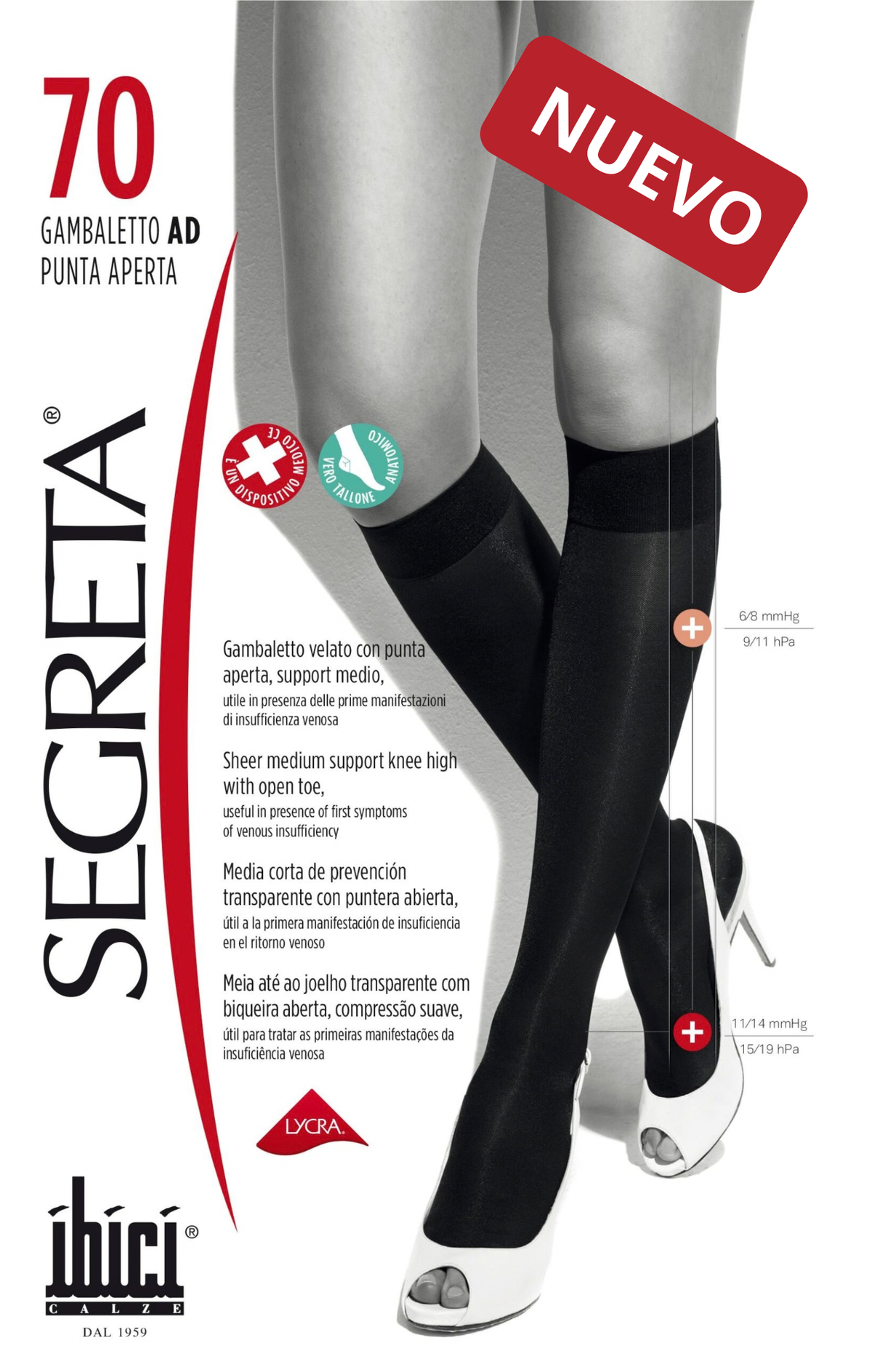 Gambaletto Segreta 70 P. Abierta compresión graduada 11-14 mmhg P. Abierta